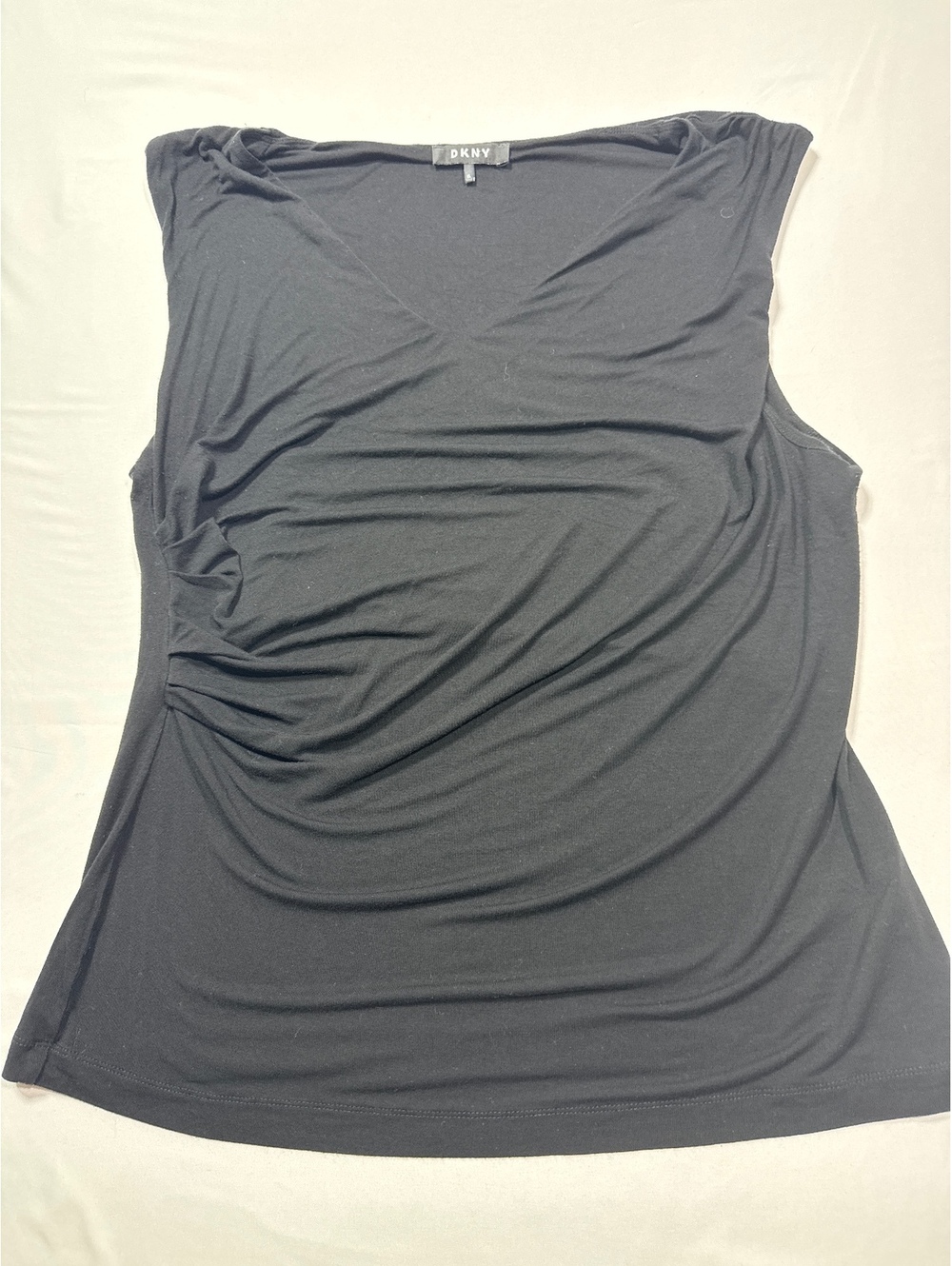 DKNY Black Sleeveless Ruched XL Top - Classic Comfort with a